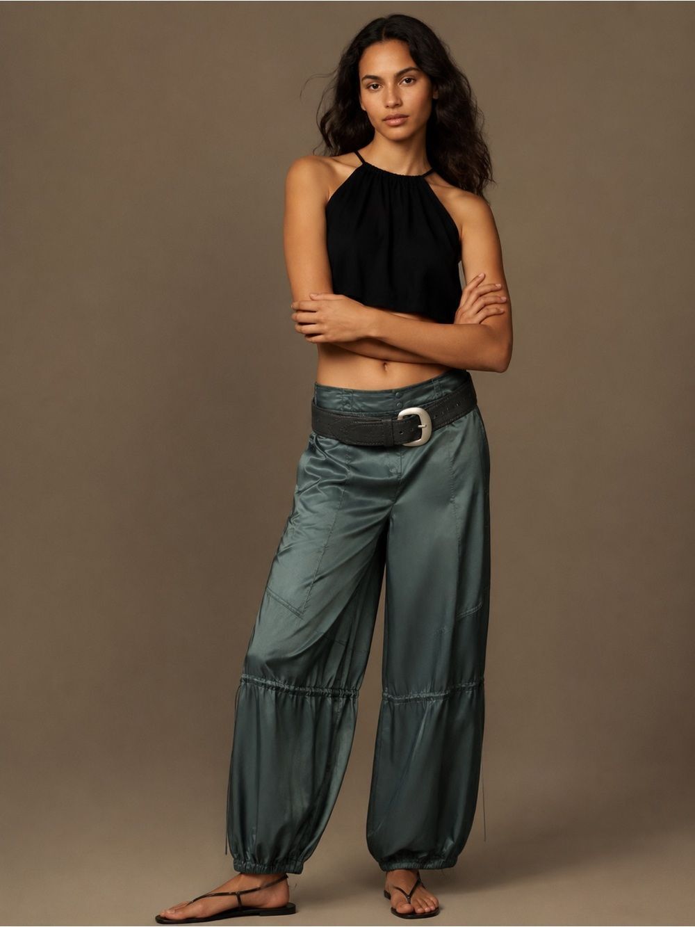 Anthropologie Teal Balloon Cargo Pants | Wide Leg Drawstring Hem